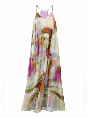 Where Art Meets Vacation-Nicole Miller Lavender Multiwatercolor Maxi Slip Dress
